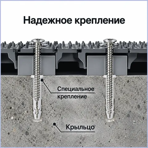 Надёжное крепление ковра-решётки к крыльцу специальным крепежом